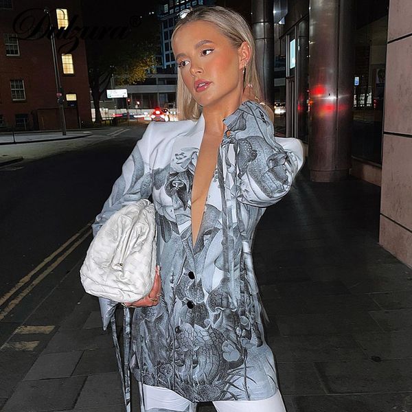 

2021 autumn winter women floral print single-breasted blazer streetwear fashion jackets clothes office lady y2k, Black;gray