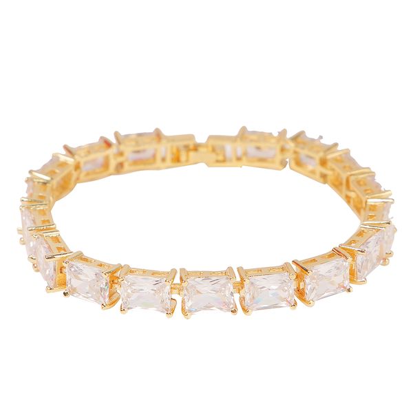

6mm baguette zircon bracelet tennis chain men and women's rock hip hop jewelry gold silver color, Black