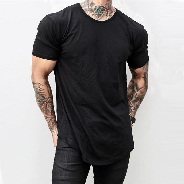 

men t shirt solid colors casual workout shirts curved hem t-shirt fashion streetwear men's t-shirts, White;black