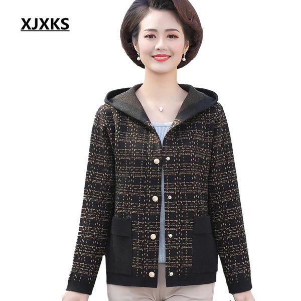 

women's jackets xjxks fashionable hooded loose plus size women jacket 2021 spring fashion cashmere knitted cardigan coat, Black;brown