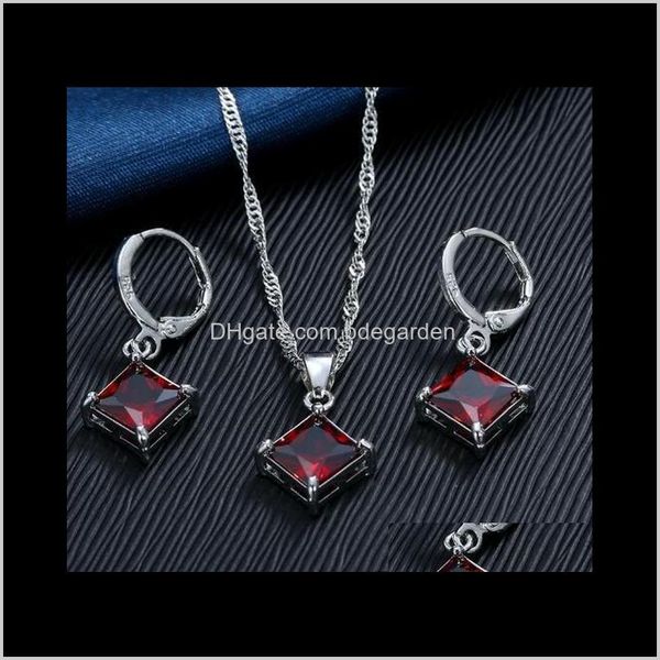 

& s925 sterling sier jewelry sets red crystal pendants necklace earrings set bridal wedding for women drop delivery 2021 04glo, Silver