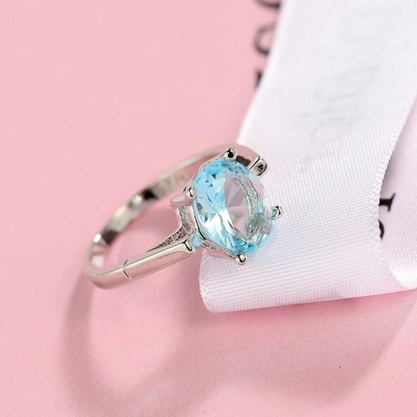 

wedding rings silver color for women blue zircon jewelry engagement promise ring set accessories fashion jewellery, Slivery;golden