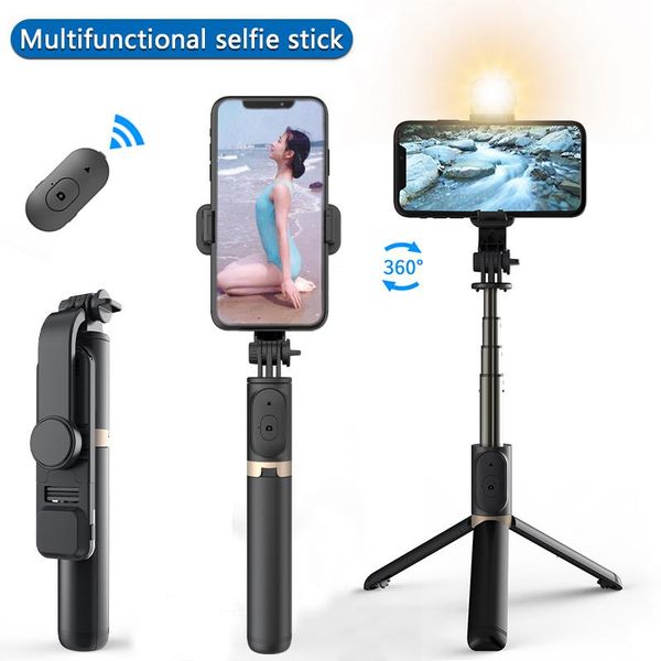 

aluminum alloy wireless bluetooth selfie stick, expandable mini tripod, foldable handheld monopod, with led fill light monopods