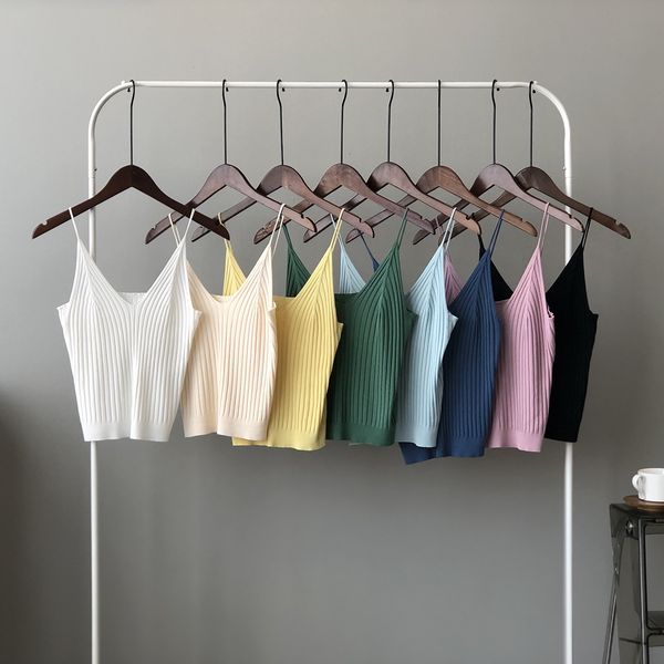

women's tanks & camis tank chic solid color knitted white crop summer clothes for mumi