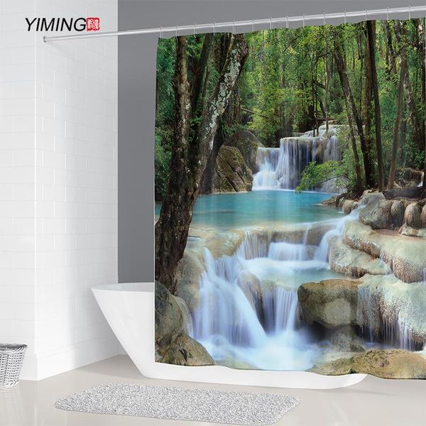 

beautiful waterfall in the forest printing waterproof shower curtain polyester home decoration with hook curtains