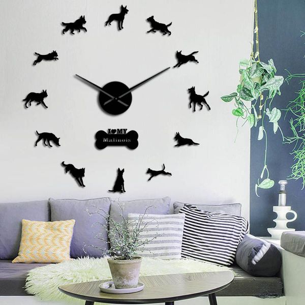 

wall clocks belgian shepherd large frameless mute clock mechelse home decor malinois watch chien de berger belge diy stickers