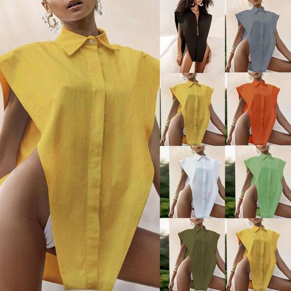 

women's tanks & camis sleeveless shirt female fashion side hollow collar casual 2021 women down summer shirts turn clothes out z6t, White
