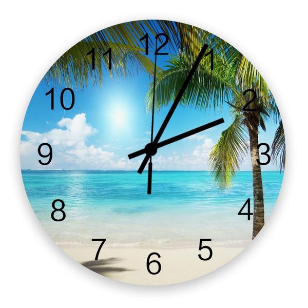 

wall clocks 30cm clock coconut tree beach sea sky clouds home quiet silent simple mute decorative living room watch