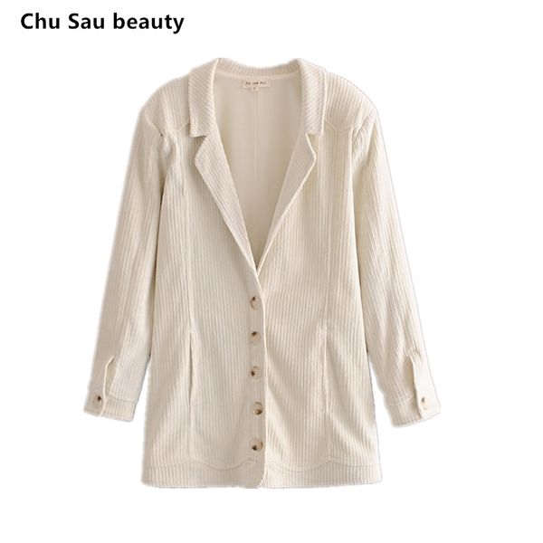 

fashion autumn casual chic corduroy mid-length jacket women fall single-breasted blazer female long winters coat 210508, White;black