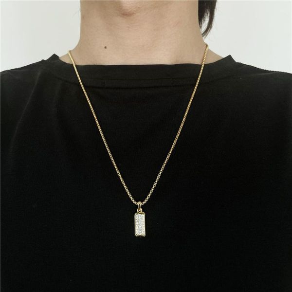 

chains fashion all-match titanium steel long zircon pendant necklace style diamond-studded square retro necklacezz27, Silver