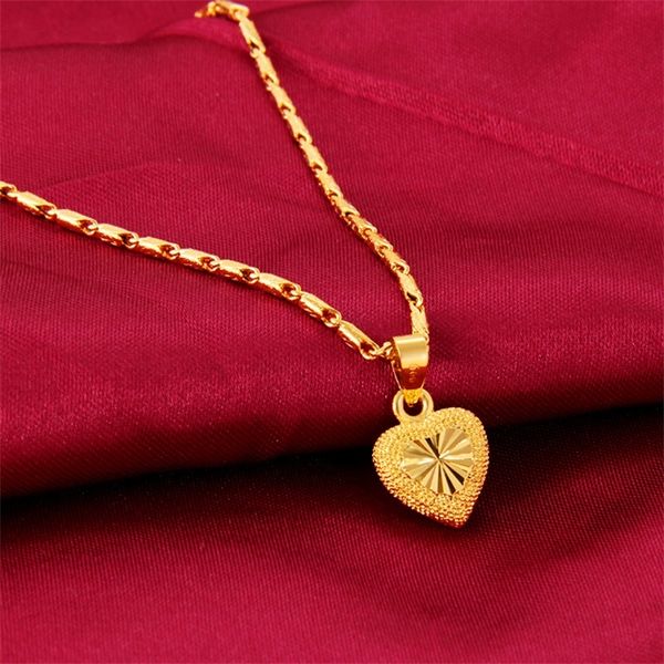 Kalp Şekli 24 K Sarı Altın Kaplama Kolye Kolye Kadınlar Için Aşk Klavikula Zincir Sevgililer Günü Güzel Takı 220222