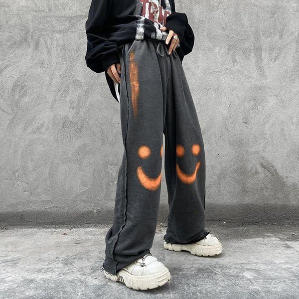

gray harajuku hip hop women pant wide leg streetwear elastic waist casual baggy trousers hippie sweatpants unisex, Black;white