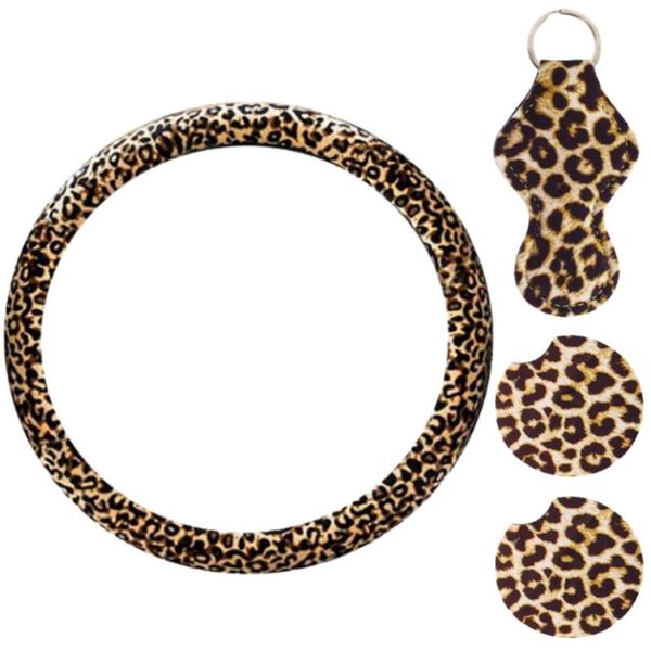 

set/4pcs car interior decor leopard printed steering wheel grip cover covers