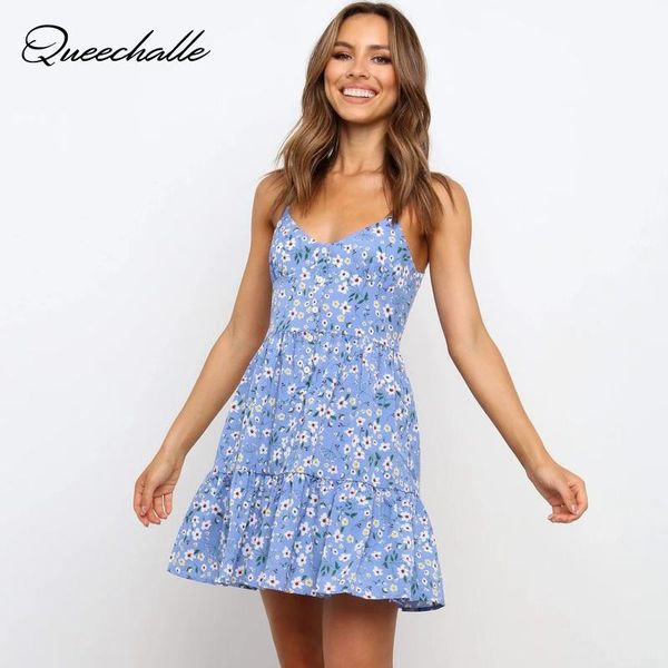 

casual dresses summer dress blue floral print strapless women 2021 ruffles sleeveless short party beach vestidos, Black;gray