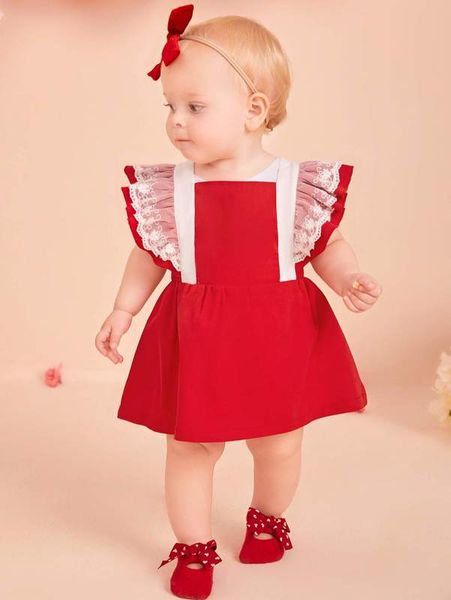 

baby embroidery mesh ruffle trim dress she, Red;yellow