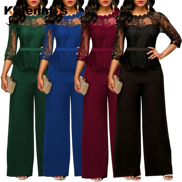 

women's jumpsuits & rompers suit jumpsuit women long slim casual tracksuit solid plus size feminino office lady sleeve lace bodysuit, Black;white