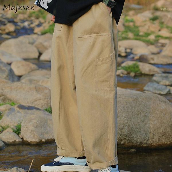 

men's pants casual men retro cargo pant vintage streetwear drawstring all-match tooling baggy trousers japanese style chic ins, Black