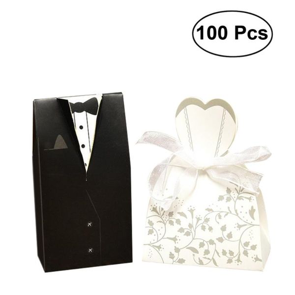 

gift wrap 100 pcs creative bride & groom wedding box tie suit and dress-style candy