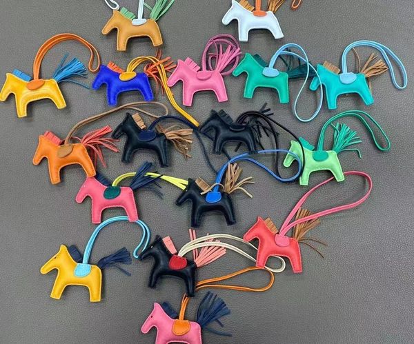 

real sheepskin leather horse bag charm keychain high-quality pony pendant classic handbag ornament made by hand keyrings for car or home, Black