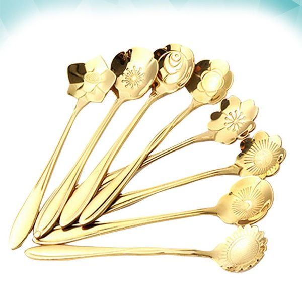

spoons 8 pcs stainless steel assorted flower shape creative dssert scoop stirring spoon tableware dessert cake coffee - ch