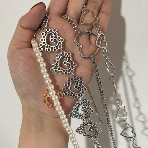 

chokers kpop punk pearl chain necklace for women butterfly heart pendants necklaces neck jewelry on the, Golden;silver