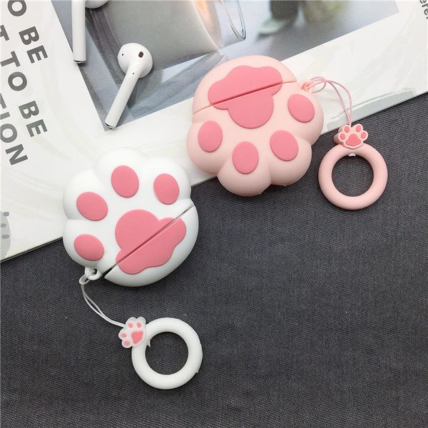 

white pink cat paw shape case for airpods 1 2soft silicone flexible cases cover cute shockproof earphone protector 97225
