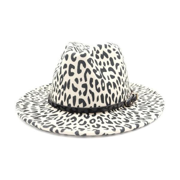 

cloches winter leopard felt jazz hat women men fedora classical flat brim cloche cap chapeau imitation wool pu leather band, Blue;gray