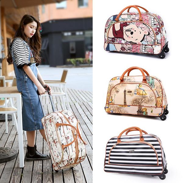 

duffel bags waterproof pu leather handle bag short distance large capacity travel business schoolgirl cartoon