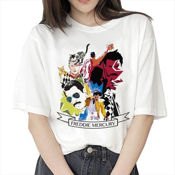 

freddie mercury hip hop women fashion streetwear clothes vintage harajuku ulzzang graphic 90s female, White