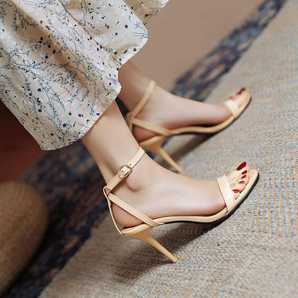 

sandals for women gladiator plus size 30-50 thin high heels buckle strap fashion summer ladies pumps party wedding shoes257, Black