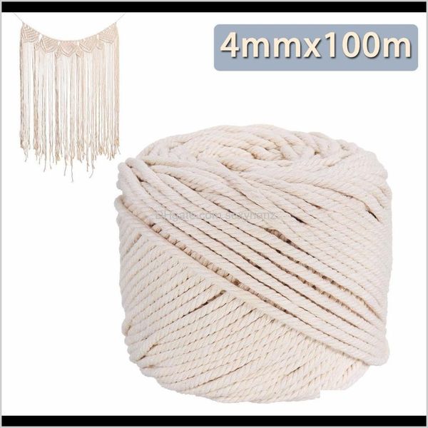 

yarn clothing fabric apparel drop delivery 2021 durable 4mmx100m handmade decorations natural beige white rame cotton twisted cord rope diy, Black;white