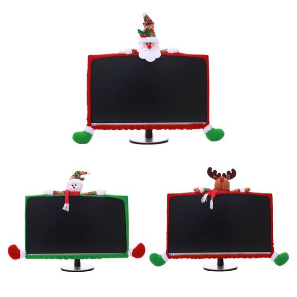 

christmas decorations monitor cover cartoon snowman elk santa claus lapdisplay dustproof xmas year home office decor
