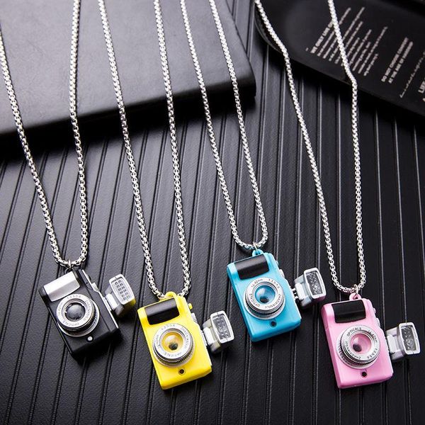 

chains creative personality camera necklace slr pendant sound flash hip hop net red couple male tide, Silver