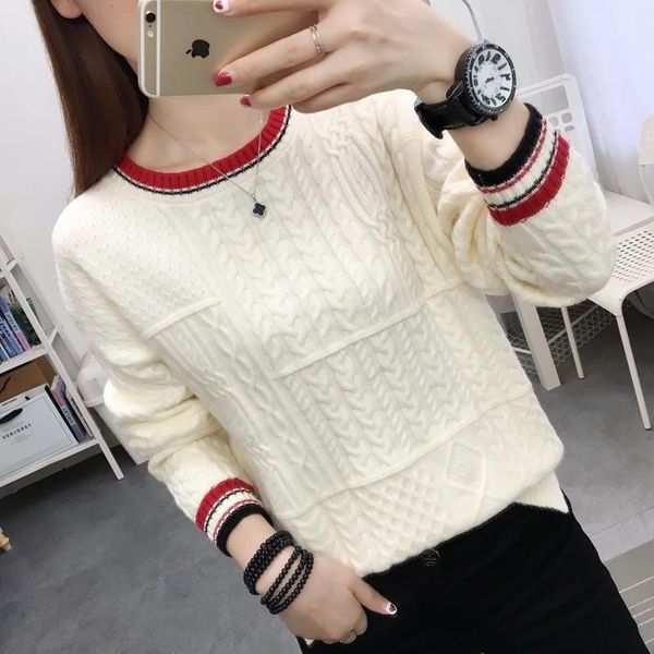 

women's sweaters clothing for women 2021 twist round neck sweater loose outer wear bottoming shirt knitted jum, White;black