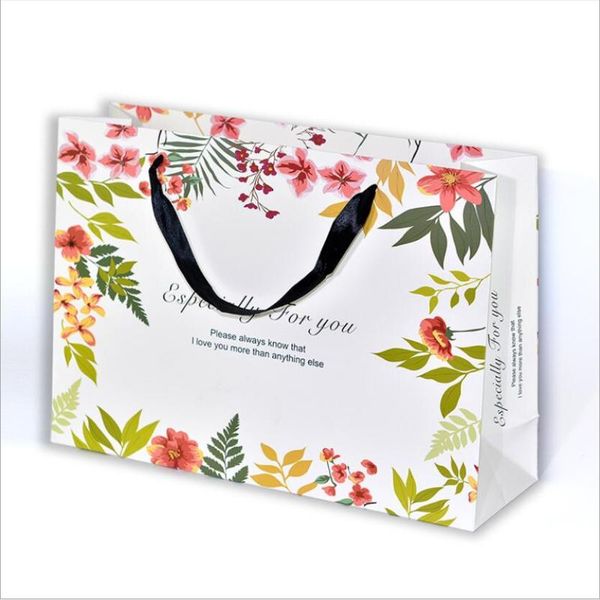 

gift wrap 10pcs flower printed bag present paper clothing shoes box packaging wedding favors birthday party bags with handle