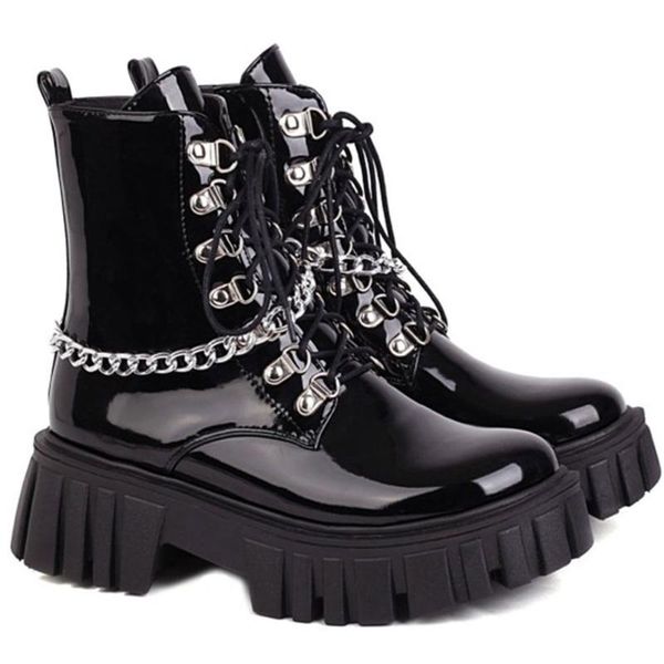 

boots gigifox 2021 great quality chains goth style street punk cool chunky heels platform combat booties fashion women shoes, Black