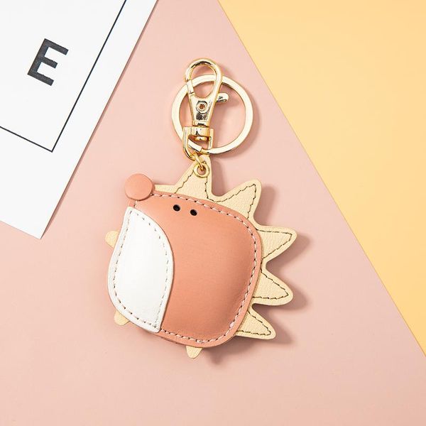 

keychains jaeeyin 2021 fashion jewelry genuine cow leather hand made pink white gold color vivid cute animal hedgehog keychain key charm, Silver