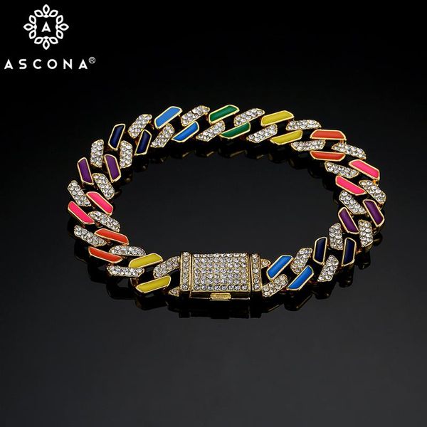 

link, chain ascona iced out hip hop multicolored bling bracelets for mans cuban link rainbow charm bracelet jewelry women gifts, Black