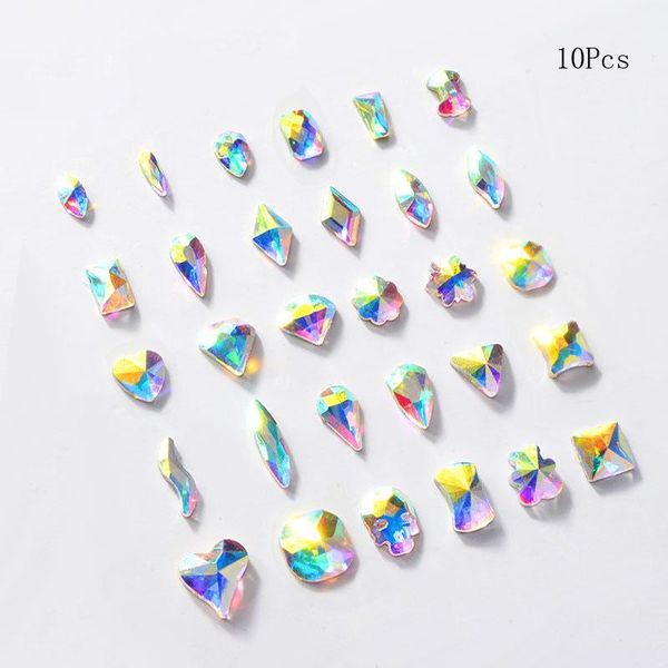 

10pcs/pack crystal clear ab non fix flatback rhinestones glass nail for nails 3d art decorations gems1, Silver;gold