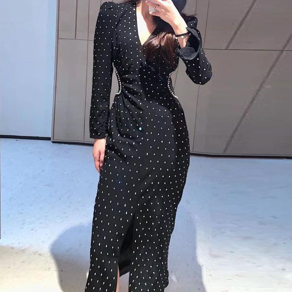

casual dresses party queen beading pearls one piece black velours dress midi puff sleeve vintage robe vestido fiesta autumn winter, Black;gray
