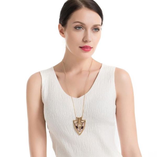 

pendant necklaces long metal rope chain clavicle kolye vintage for women triangle choker 74cm+10cm length 2021, Silver