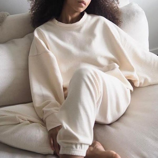 

women's two piece pants autumn 2021 fashion loose round neck long sleeve trousers sets casual europe america simplicity clothing, White