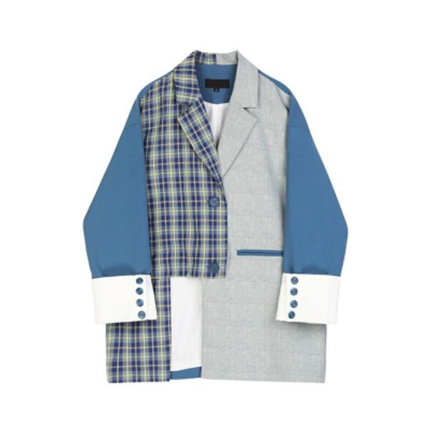 

women's suits & blazers 2021 autumn winter vintage stylish patchwork plaid irregular blazer women fashion long sleeve female coats outw, White;black