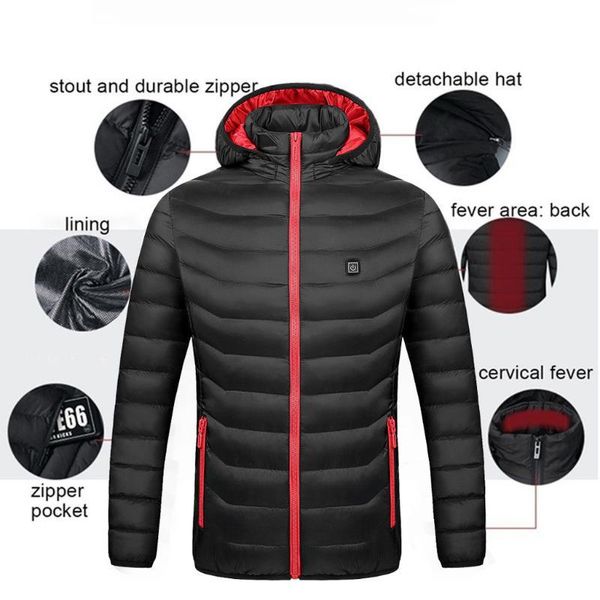 

Men's Down & Parkas ZNG Winter Women's Jacket Casual Outerwear Smart USB Abdominal Back Electric Heating Warm Cotton casaco LWH4, Black