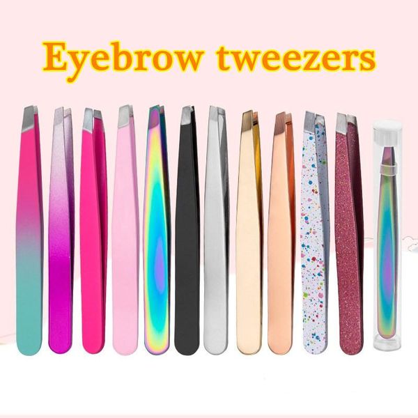 

false eyelashes eyebrow tweezer colorful hair beauty fine hairs puller stainless steel slanted eye brow clips removal makeup tools