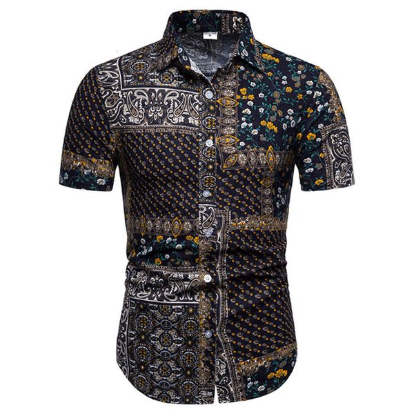 

men's shirt men's large floral print short sleeve shirt in summer 2019, White;black