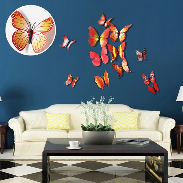 Wandaufkleber, 12 Stück, 3D-Simulation, Schmetterling, Heimdekoration, Wohnzimmer, Kunstaufkleber, Hintergrundaufkleber