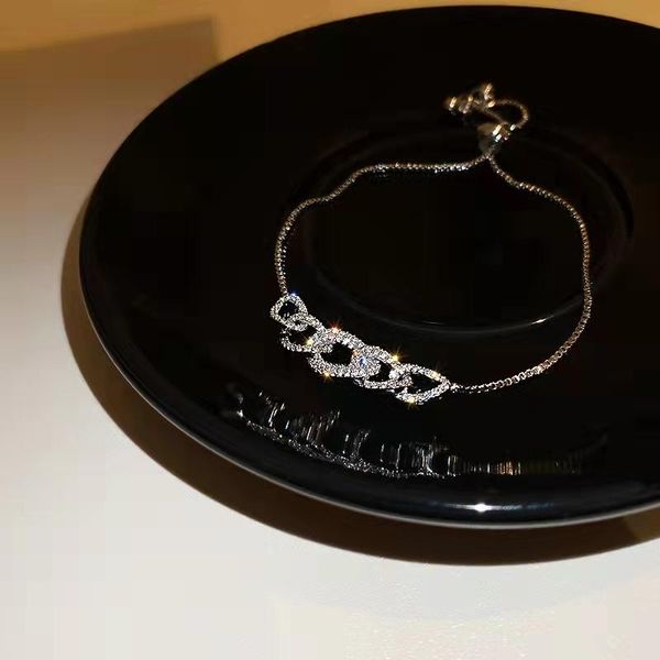 

link, chain south korea east gate circular simple hand accessories women adjustable fashion micro-inlaid zircon bracelet, Black