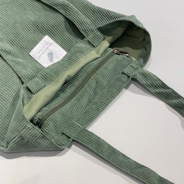 

storage bags women corduroy ribbed velvet tote bag letters label patchwork solid color shopping single shoulder handbag purse