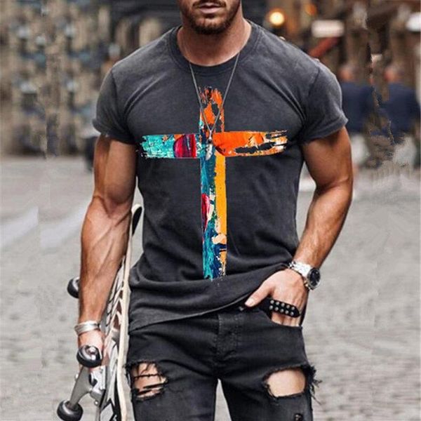 

men's t-shirts oversized vintage short sleeve t shirts summer fashion harajuku colorful cross printed o collared tshirts for men, White;black